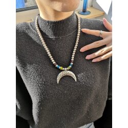 Halfmoon Necklace with metal Beads, width Moon: 5,5 cm, Beads: 8 mm