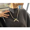 Halfmoon Necklace with metal Beads, width Moon: 5,5 cm, Beads: 8 mm