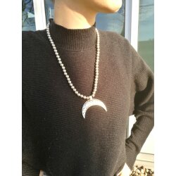 Halfmoon Necklace with metal Beads, width Moon: 5,5 cm, Beads: 4 mm