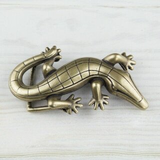 Belt Buckle Gecko, Antique brass, 12*6 cm
