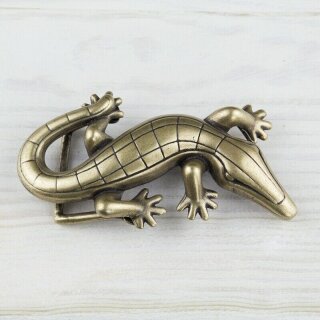 Gecko Gürtelschnalle, altmessing, 12x6 cm