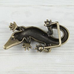 Belt Buckle Gecko, Antique brass, 12*6 cm