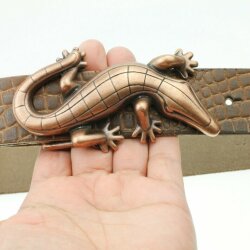 Gecko Gürtelschnalle, altkupfer, 12x6 cm