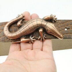 Belt Buckle Gecko, Antique copper, 12*6 cm