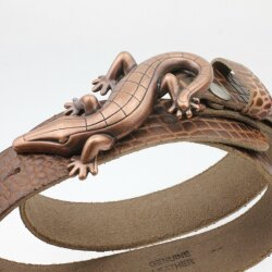 Gecko Gürtelschnalle, altkupfer, 12x6 cm