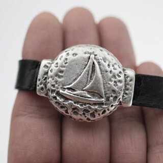 Leather bracelet with metal element Sailboat, Maritime