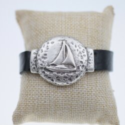 Leather bracelet with metal element Sailboat, Maritime