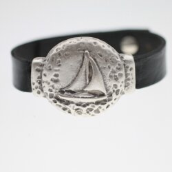 Leather bracelet with metal element Sailboat, Maritime