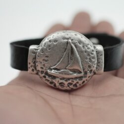 Leather bracelet with metal element Sailboat, Maritime