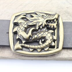 Asian dragon Belt Buckle, Antique brass