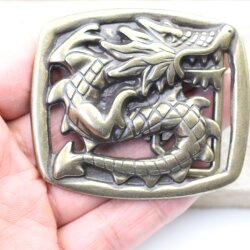 Asian dragon Belt Buckle, Antique brass