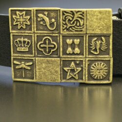 Dragonfly, crown, pentagram, bones, Gecko Belt Buckle, Antique brass