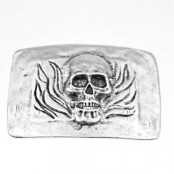 Antique Silver Belt buckle Skull, Deaths head in flames