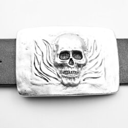 Antique Silver Belt buckle Skull, Deaths head in flames