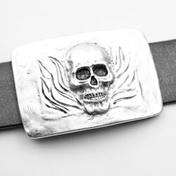 Antique Silver Belt buckle Skull, Deaths head in flames