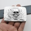 Antique Silver Belt buckle Skull, Deaths head in flames