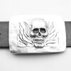 Antique Silver Belt buckle Skull, Deaths head in flames