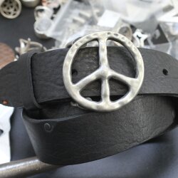 Peace Sign Belt Buckle, Antique Silver