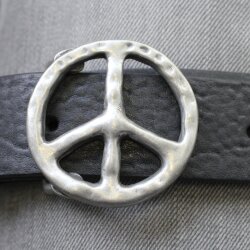 Peace Sign Belt Buckle, Antique Silver
