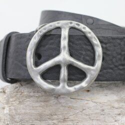 Peace Sign Belt Buckle, Antique Silver