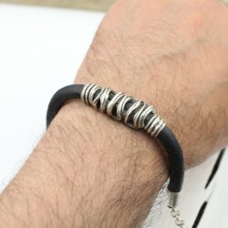 Leather Bracelet for Men & Women, Black leather...