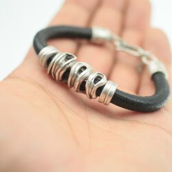 Leather Bracelet for Men & Women, Black leather bracelet, Adjustable bracelet