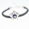 playful Leather bracelet with metal flower and evil eye talisman