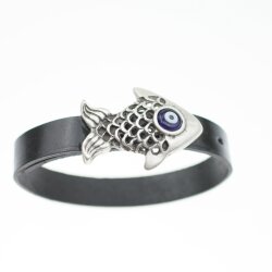 Leather bracelet Fish with evil eye talisman