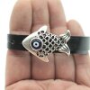 Leather bracelet Fish with evil eye talisman