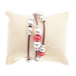 Ethno Style Armband mit roten Perlen und Metall Elementen