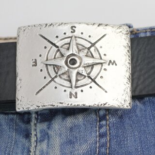 Compass Belt buckle for 4 cm Leather Belts, Antique Silver