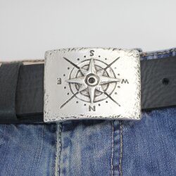 Compass Belt buckle for 4 cm Leather Belts, Antique Silver