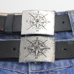 Compass Belt buckle for 4 cm Leather Belts, Antique Silver