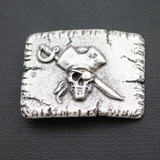 Pirate Skull Belt Buckle, Antique Silver