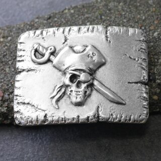 Gürtelschnalle Pirate, Pirat Skull Totenkopf, altsilber