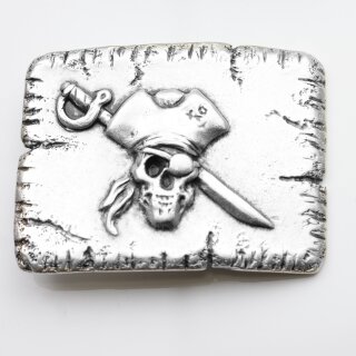 Gürtelschnalle Pirate, Pirat Skull Totenkopf, altsilber