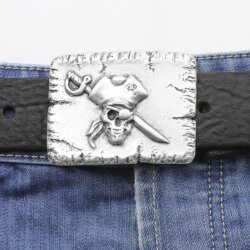 Pirate Skull Belt Buckle, Antique Silver