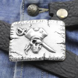 Pirate Skull Belt Buckle, Antique Silver