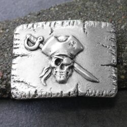 Pirate Skull Belt Buckle, Antique Silver