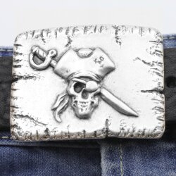 Pirate Skull Belt Buckle, Antique Silver