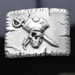 Pirate Skull Belt Buckle, Antique Silver