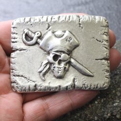 Pirate Skull Belt Buckle, Antique Silver