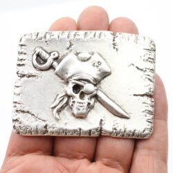 Pirate Skull Belt Buckle, Antique Silver