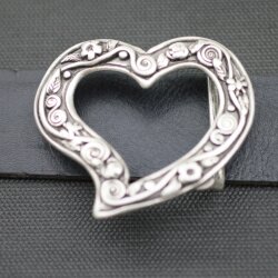 Belt Buckle Heart with flower border, 7,5*6 cm, Antique...