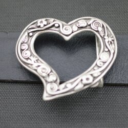 Herz mit Blumenrand Gürtelschnalle, 7,5x6,0 cm Gürtelschnalle, Altsilber