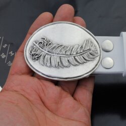 Belt Buckle Feather on oval, 8,0x6,2 cm