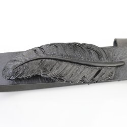 Gürtelschnalle Feder, Gürtelschließe für 4 cm Ledergürtel, Schwarz