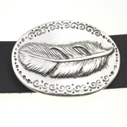 Antique Silver Belt buckle Feather on oval