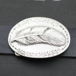 Antique Silver Belt buckle Feather on oval