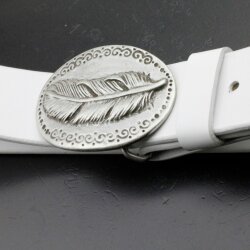 Antique Silver Belt buckle Feather on oval